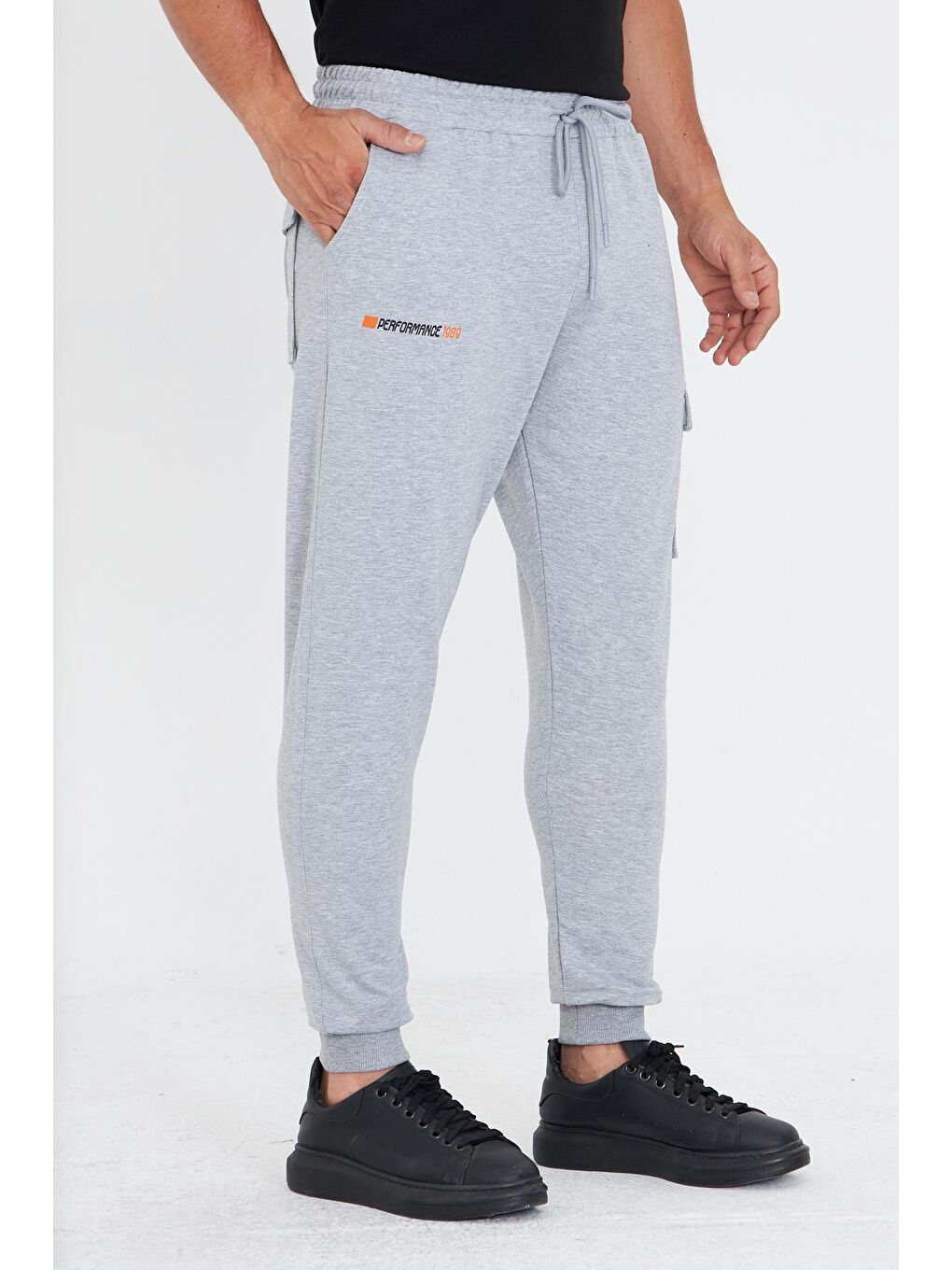 Erkek Pamuklu Kargo Cepli Eşofman Altı Gri Melanj 5821-G-4