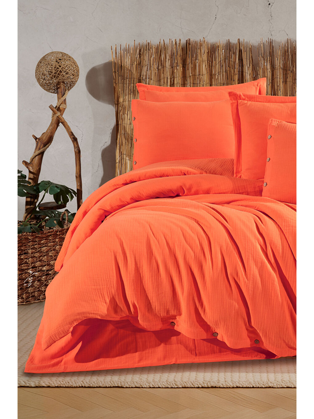 Turuncu %100 Pamuk Müslin Çift Kişilik Nevresim Takımı – Doğal ve Nefes Alabilen