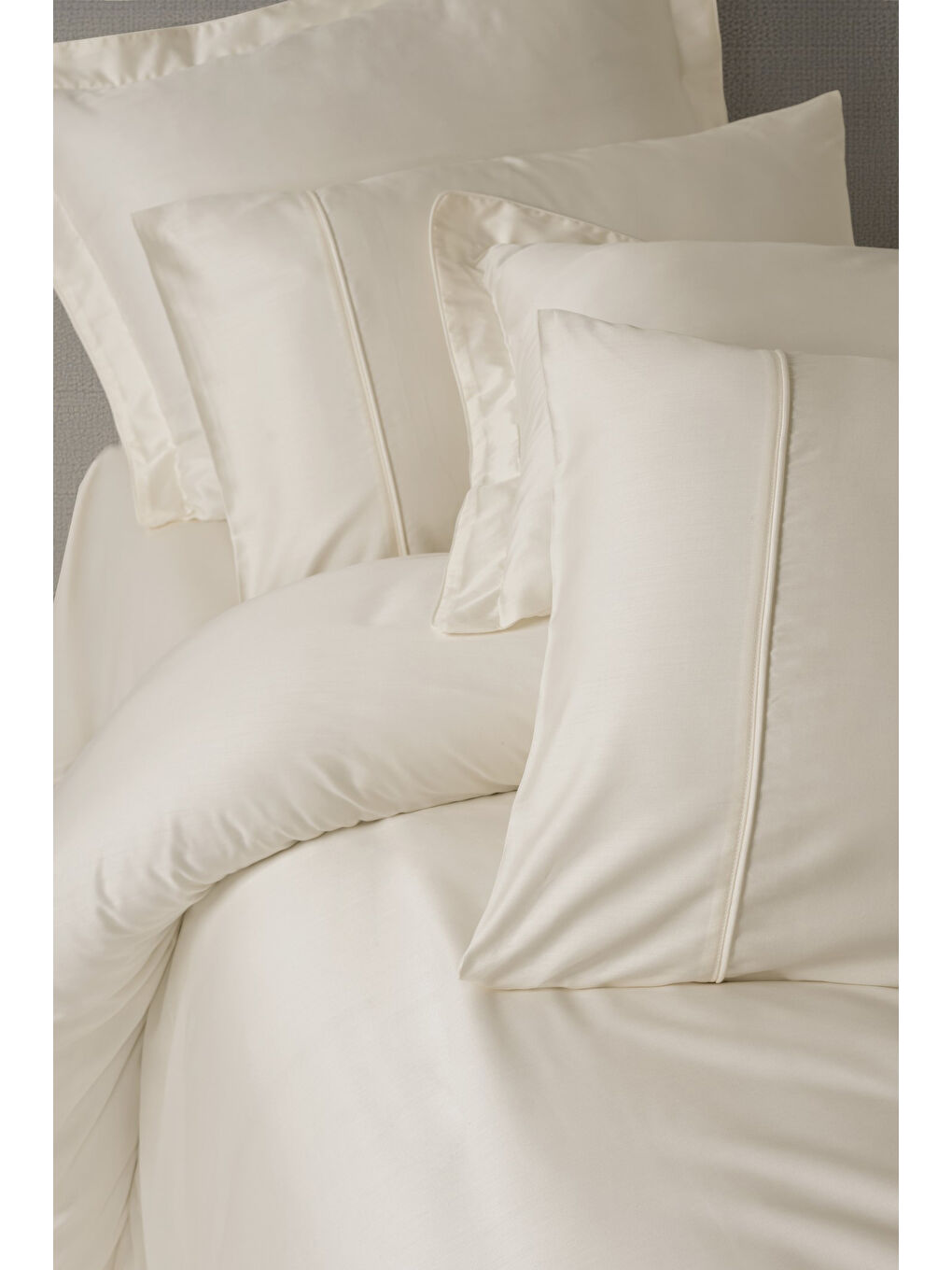 Karışık Pamuk Box Silky Saten Çift Kişilik Nevresim Takımı Ekru-1