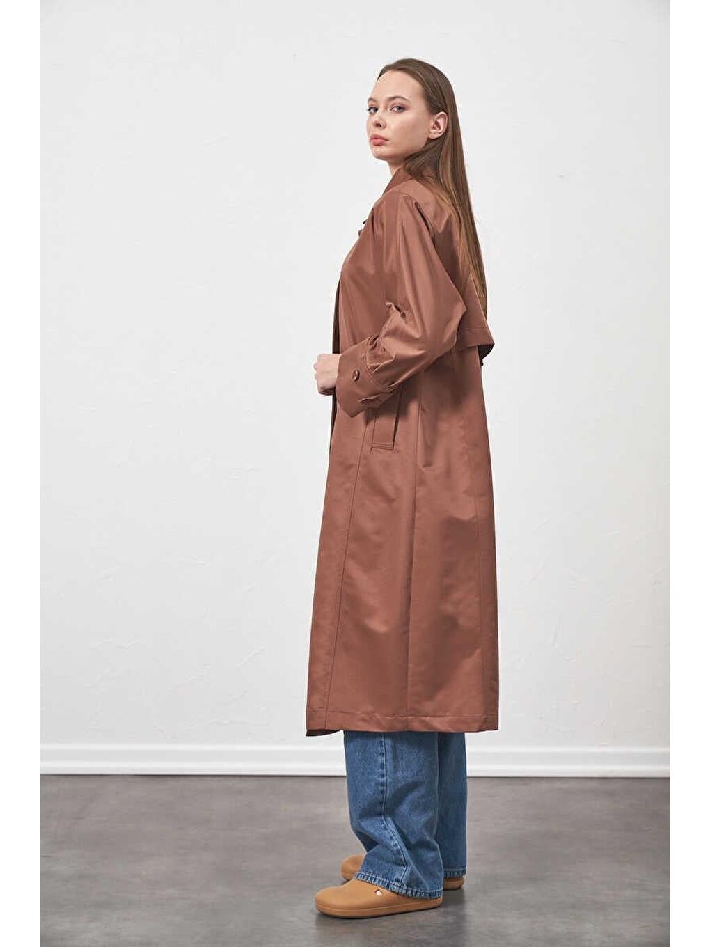 Karışık Oversize Trenchcoat Ceket Kahve-2