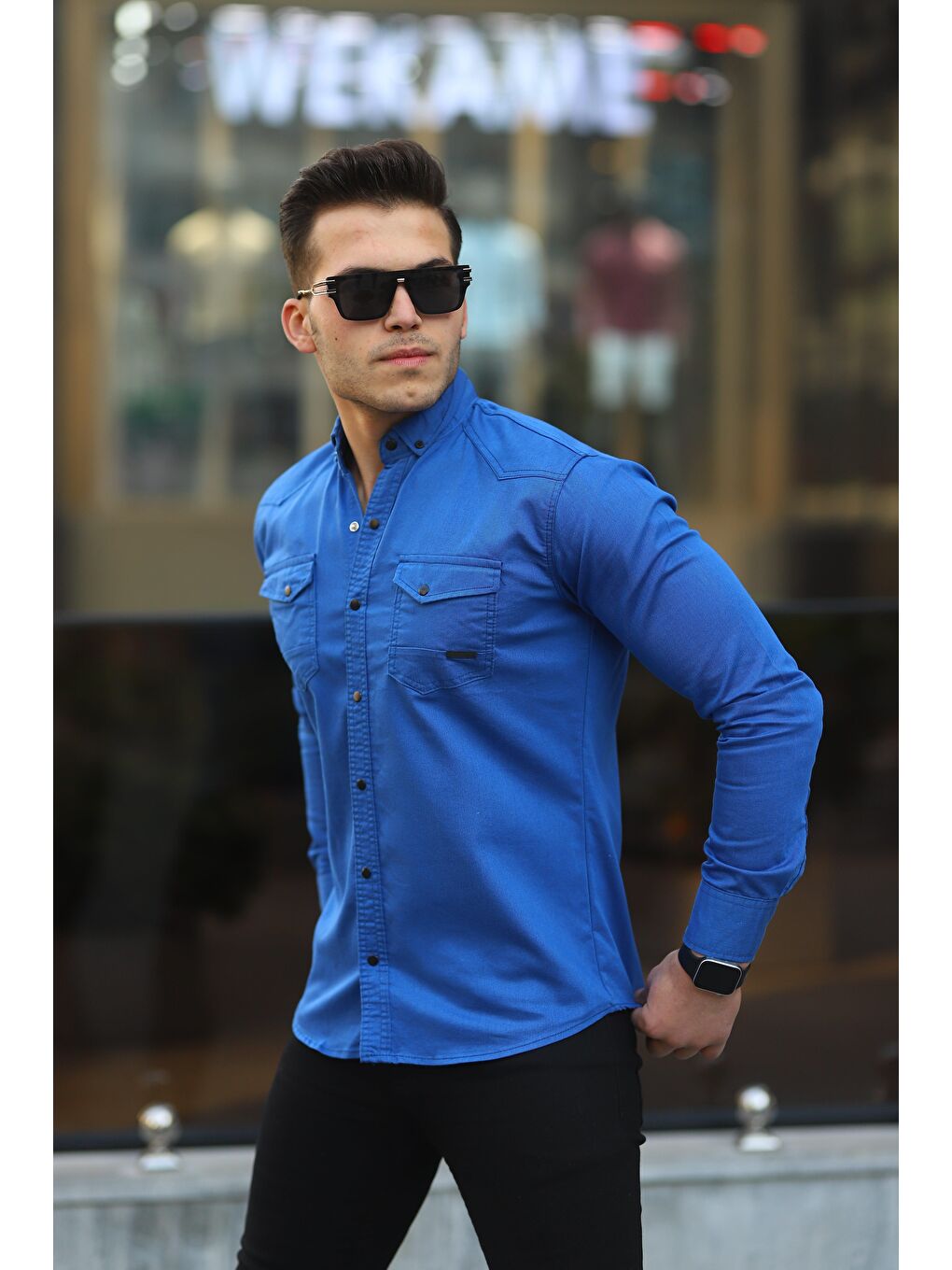 Mavi Erkek Slim Fit Çift Cepli Jean Gömlek-2