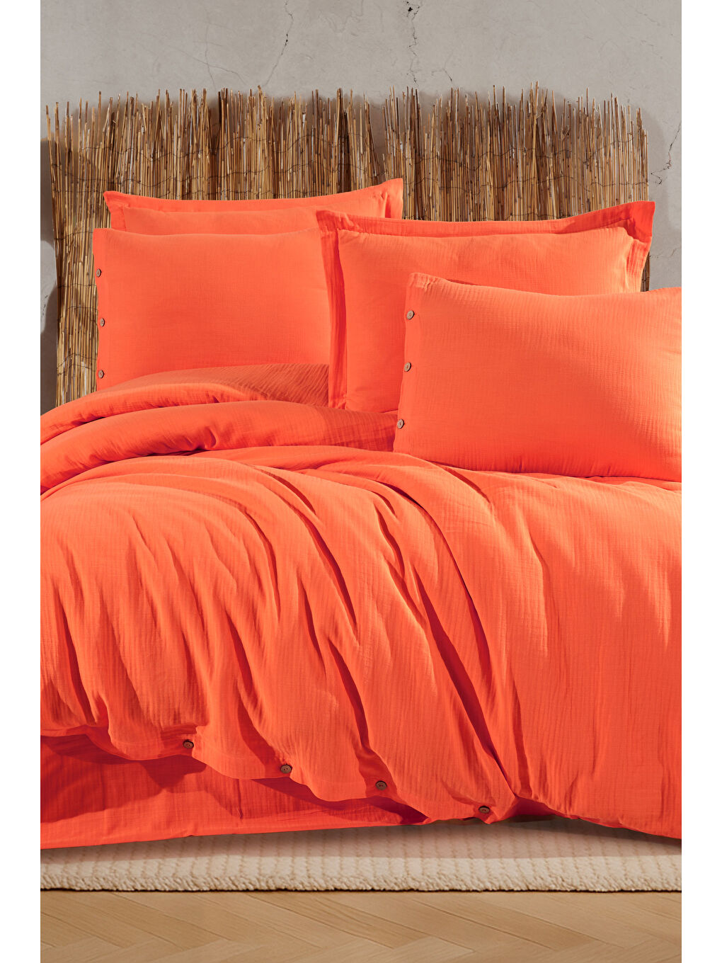 Turuncu %100 Pamuk Müslin Çift Kişilik Nevresim Takımı – Doğal ve Nefes Alabilen-1