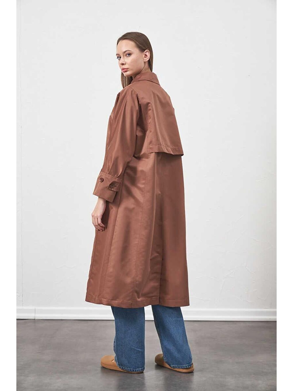 Karışık Oversize Trenchcoat Ceket Kahve-4