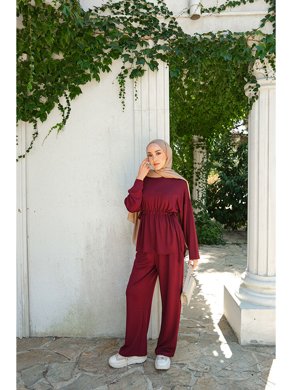 Kadın Bel Bağlama Detay İkili Takım Bordo-2