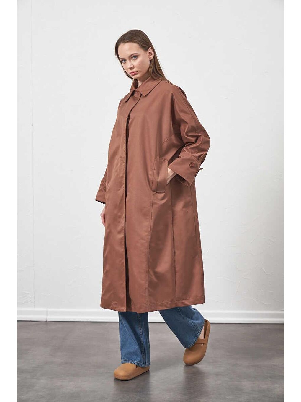 Karışık Oversize Trenchcoat Ceket Kahve-6