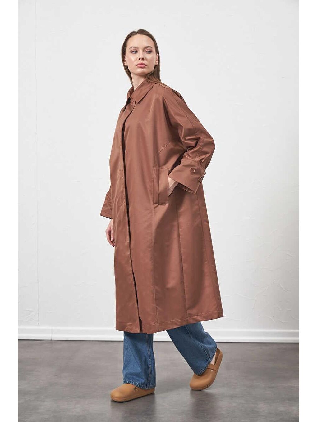 Karışık Oversize Trenchcoat Ceket Kahve-7