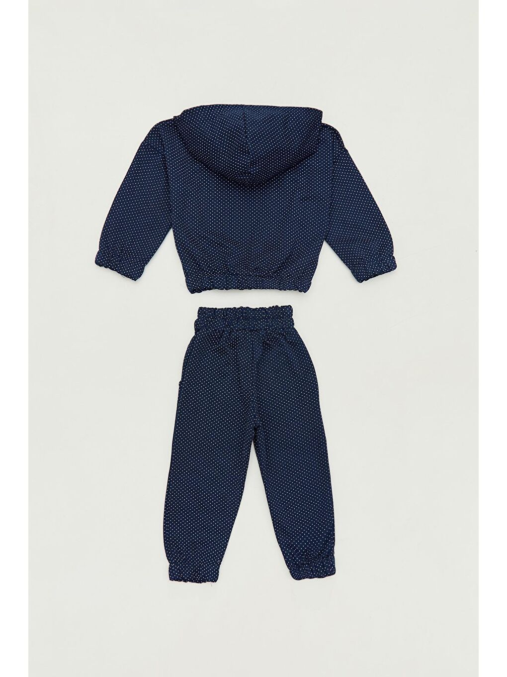 Lacivert Ayıcık Baskılı Kapüşonlu Kız Çocuk Eşofman Takımı-1