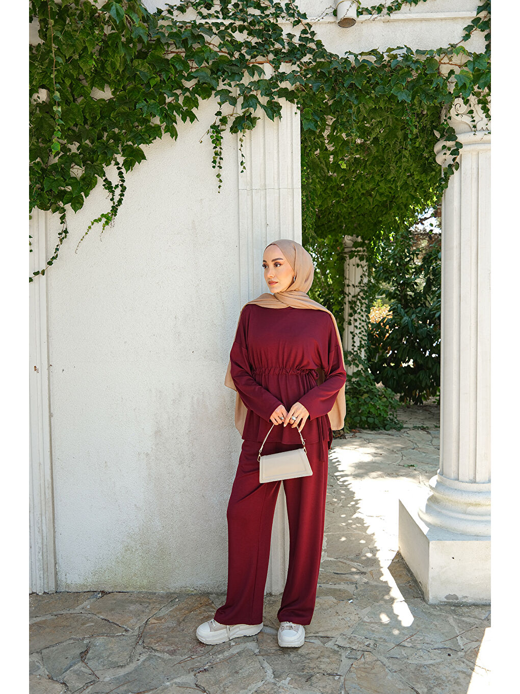 Kadın Bel Bağlama Detay İkili Takım Bordo-3