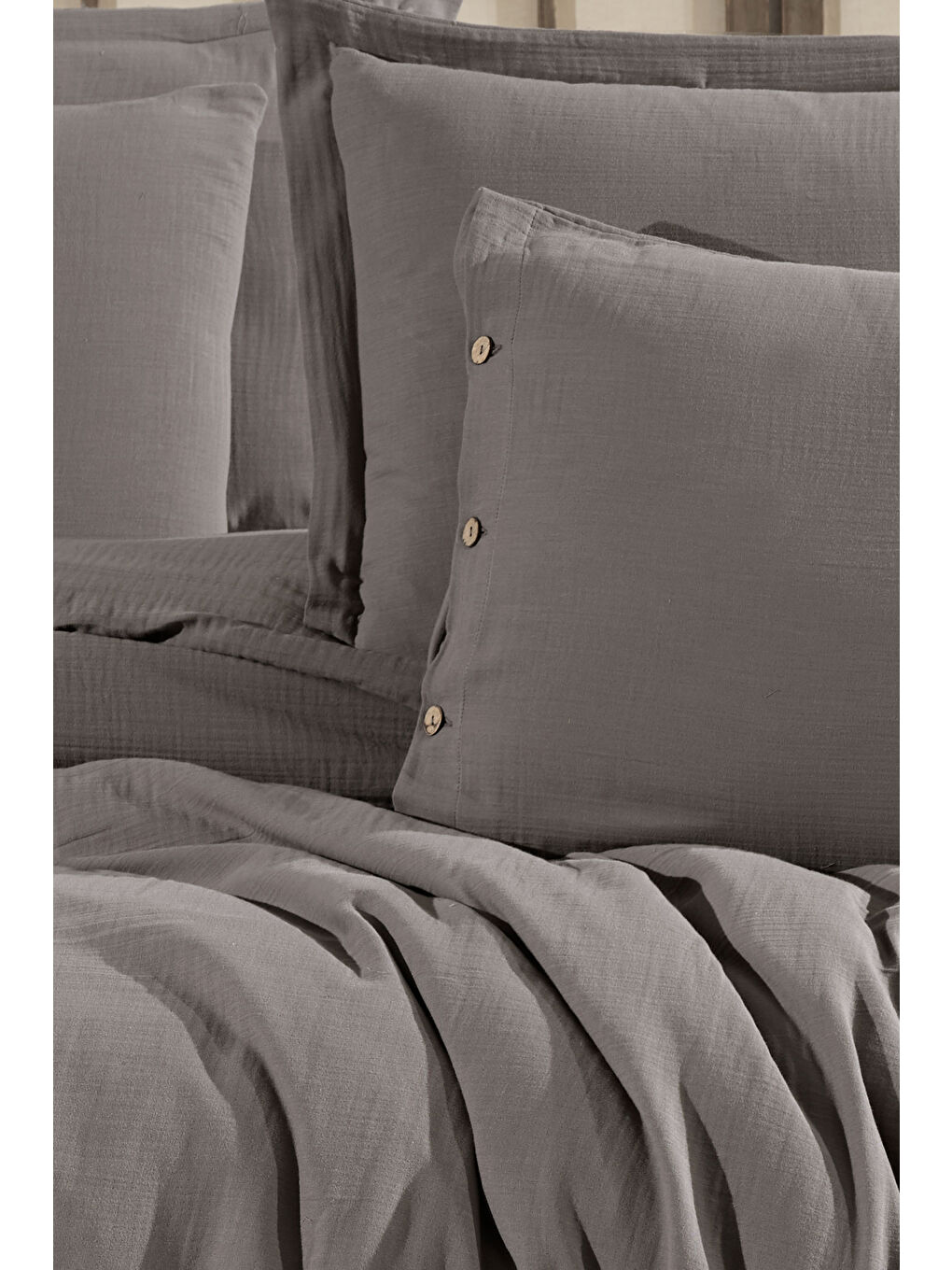 Antrasit %100 Pamuk Müslin Çift Kişilik Nevresim Takımı – Doğal ve Nefes Alabilen-2