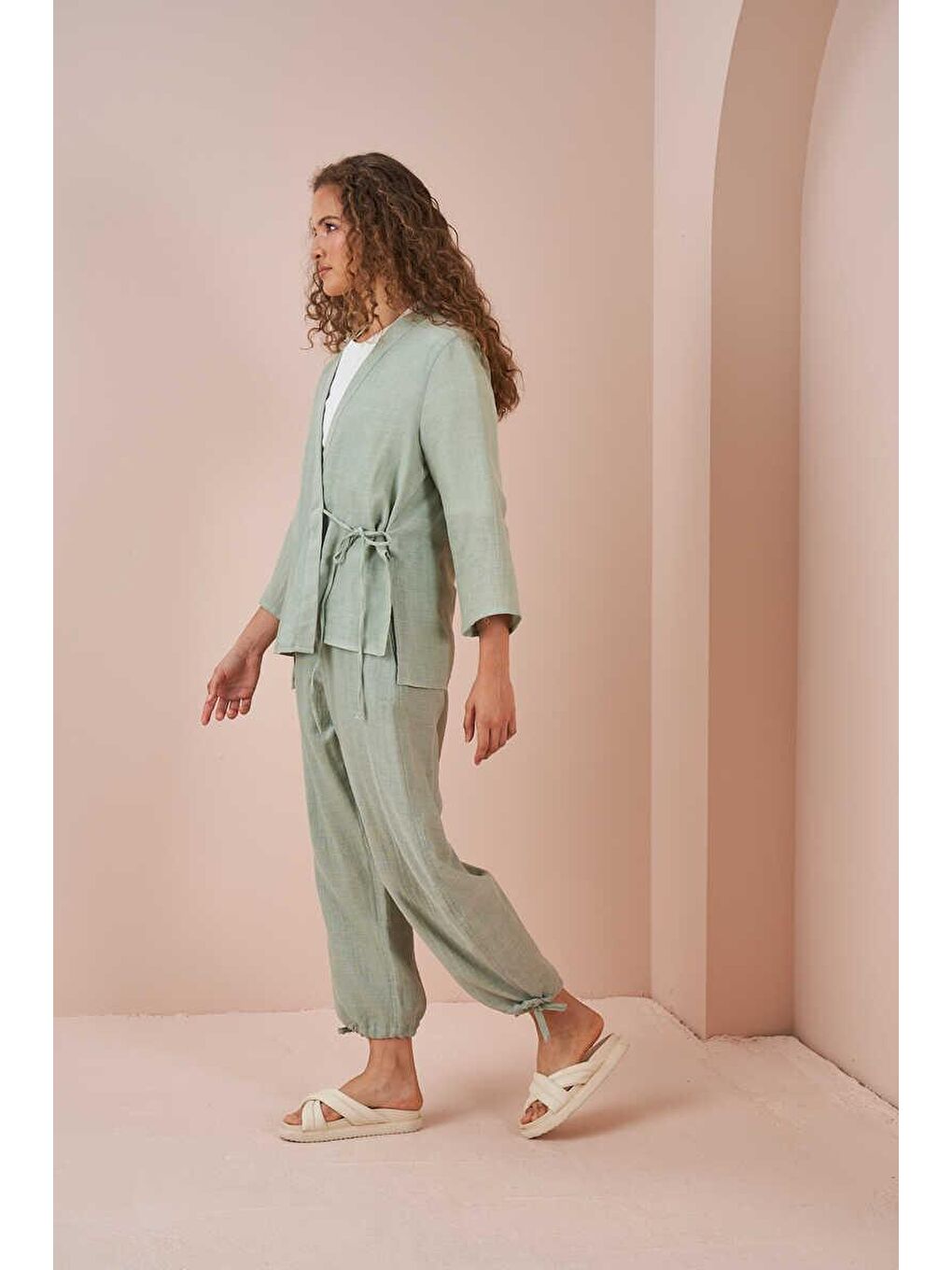 Turkuaz Kruvaze Kimono Müslin Bluz Yeşil-2