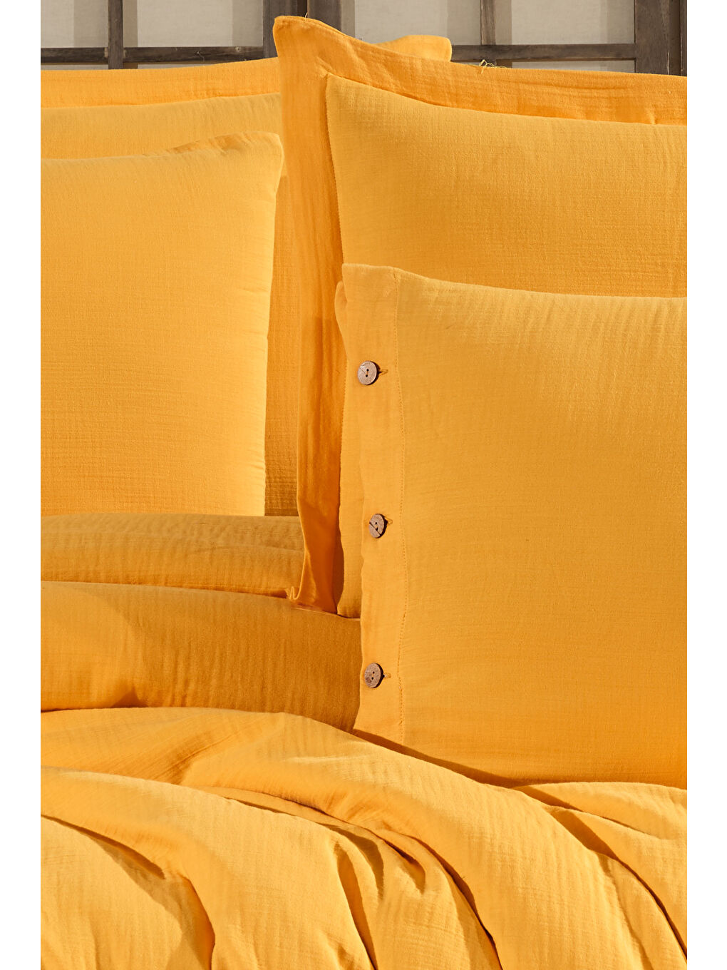 Sarı %100 Pamuk Müslin Çift Kişilik Nevresim Takımı – Doğal ve Nefes Alabilen-2