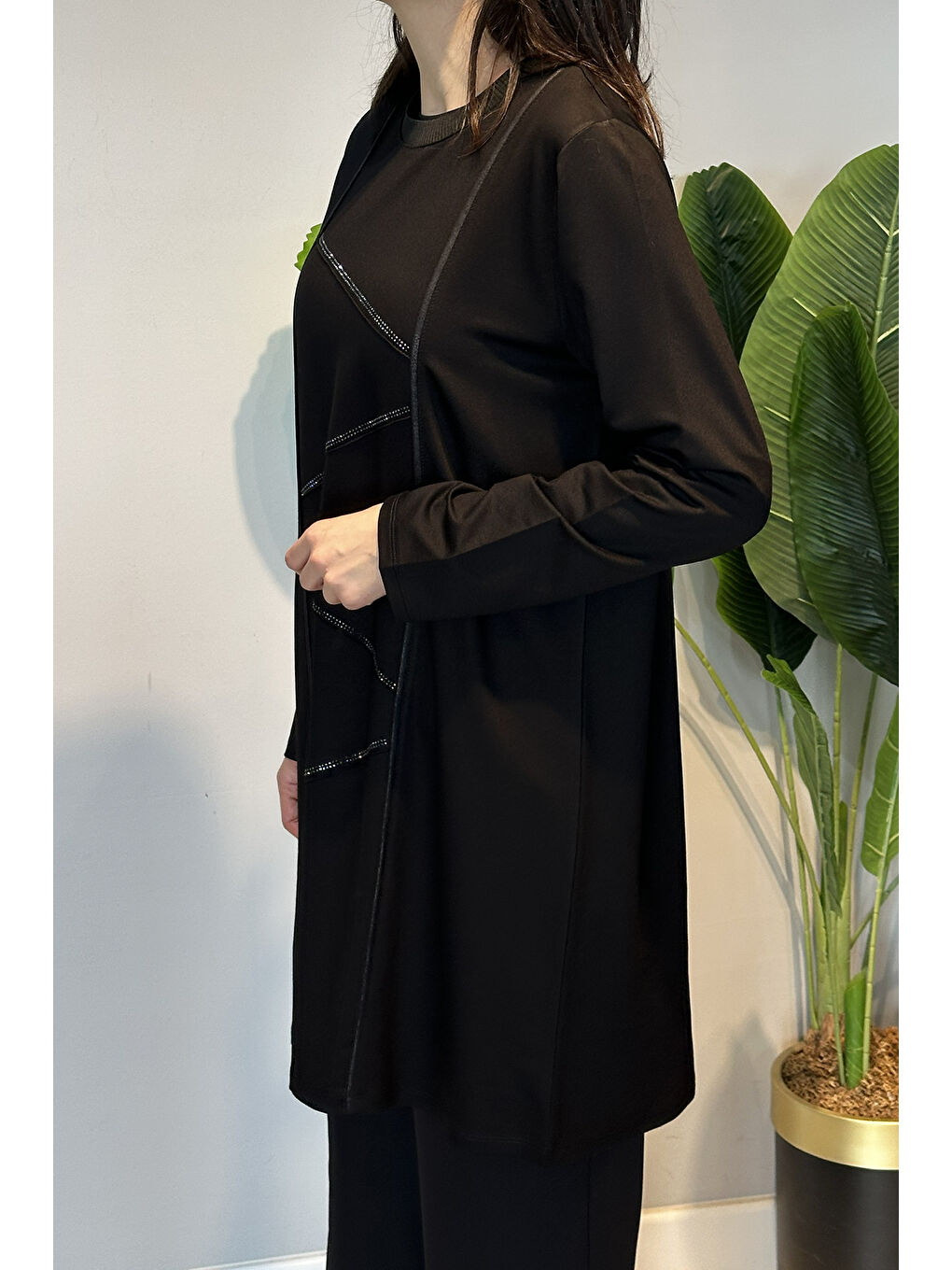 Penye Taş Detaylı Tunik 45-99 Siyah-1