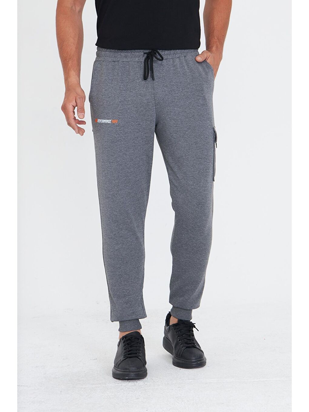 Erkek Pamuklu Kargo Cepli Eşofman Altı Antrasit Melanj 5821-A-2