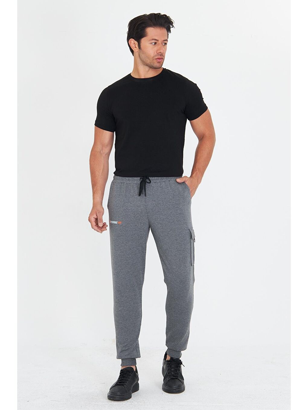 Erkek Pamuklu Kargo Cepli Eşofman Altı Antrasit Melanj 5821-A-3