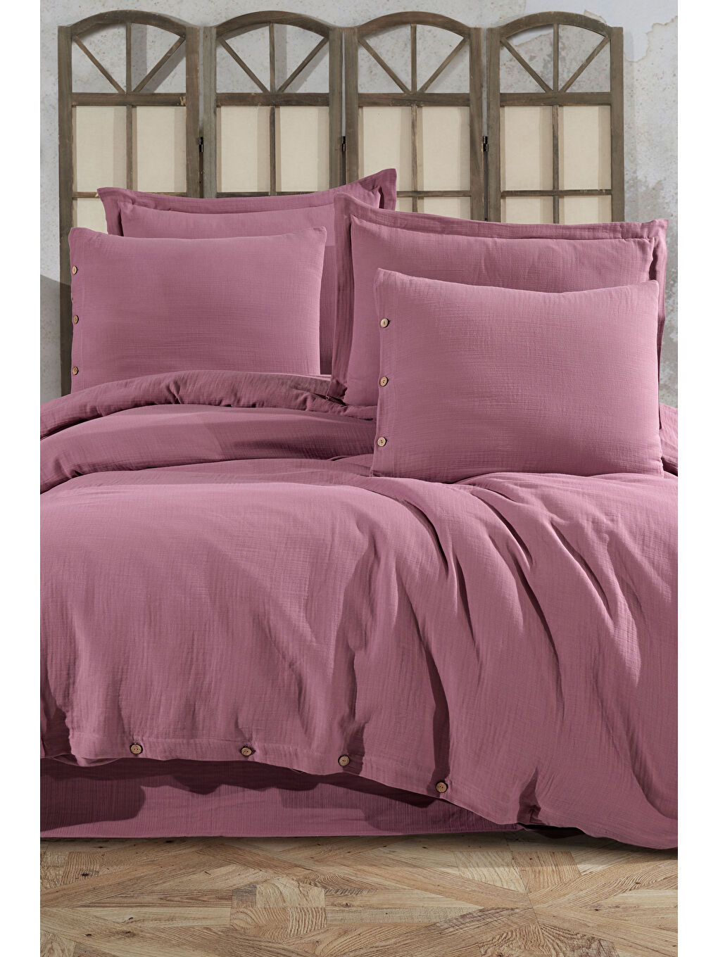 Pembe %100 Pamuk Müslin Çift Kişilik Nevresim Takımı – Doğal ve Nefes Alabilen-1