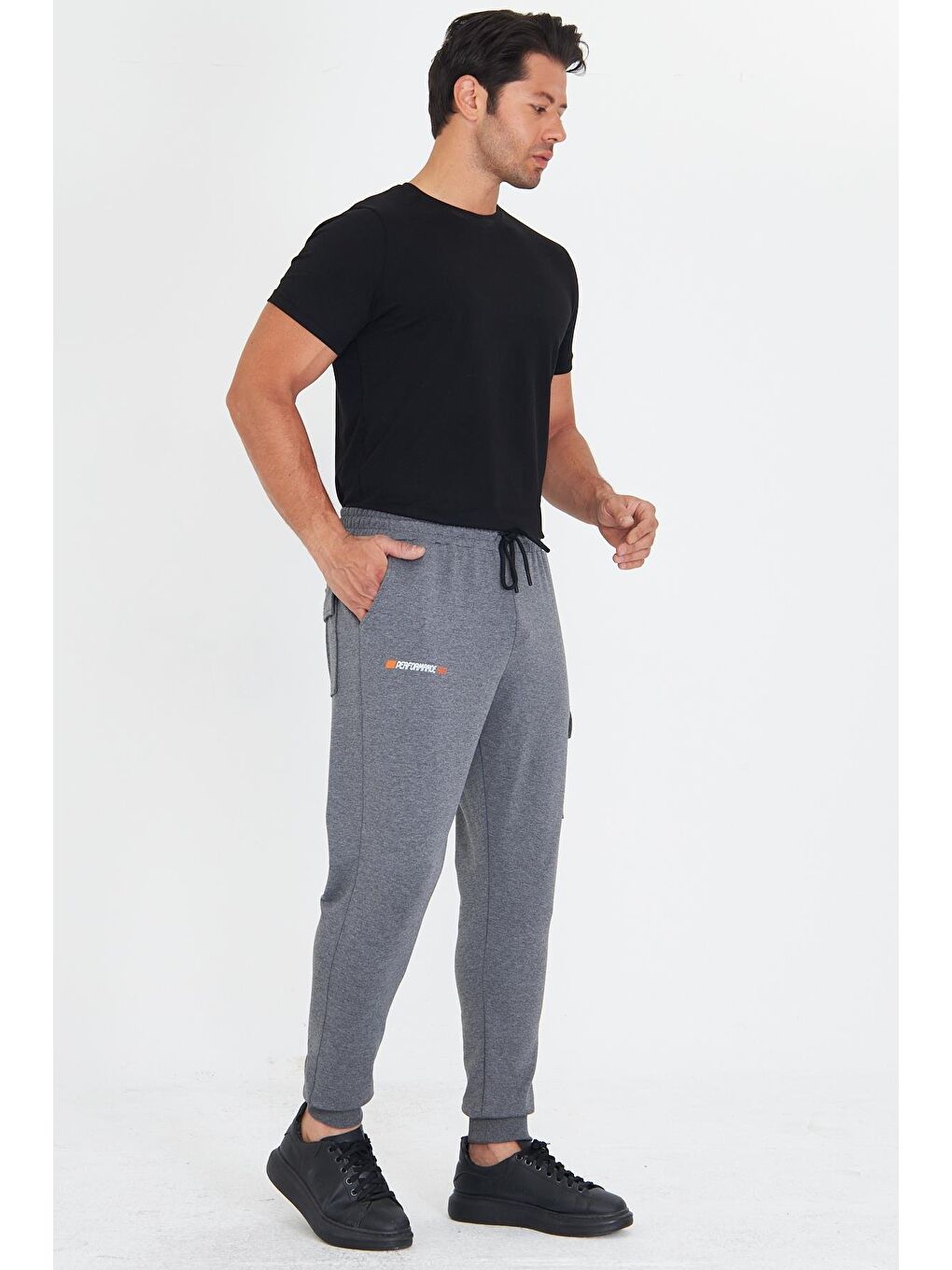 Erkek Pamuklu Kargo Cepli Eşofman Altı Antrasit Melanj 5821-A-4