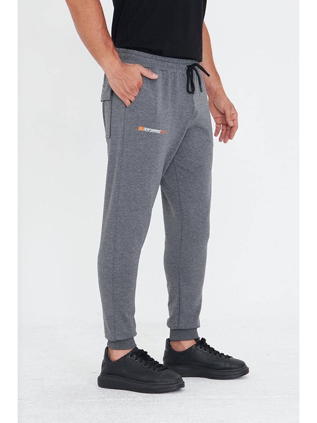 Erkek Pamuklu Kargo Cepli Eşofman Altı Antrasit Melanj 5821-A-5