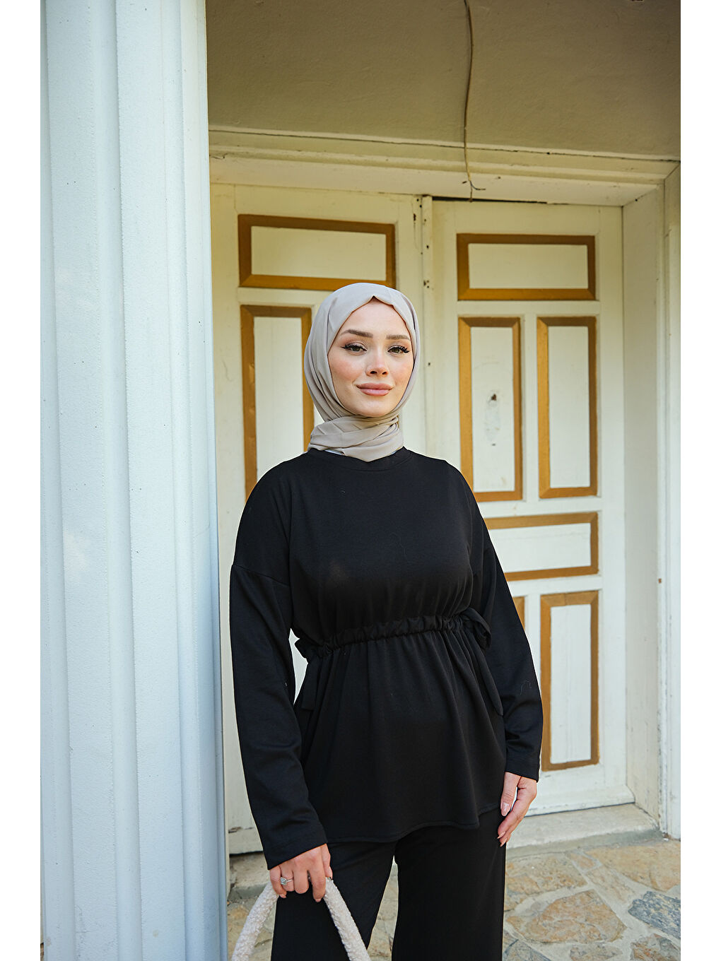 Kadın Bel Bağlama Detay İkili Takım Siyah-1