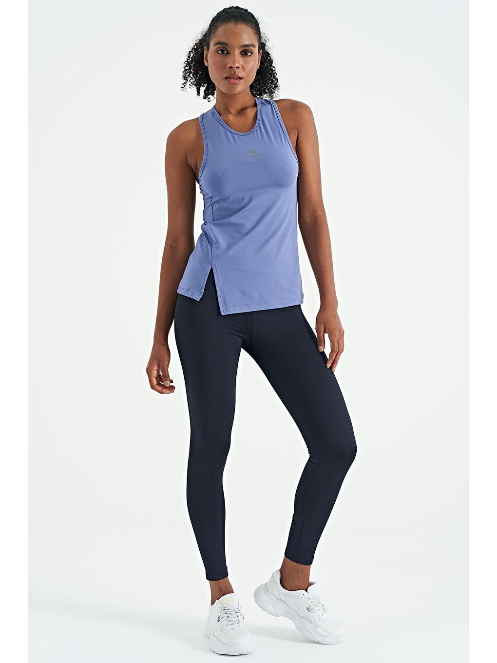 Lacivert Logo Baskılı Fitilli Yüksek Bel Slim Fit Kadın Tayt - 94633-1