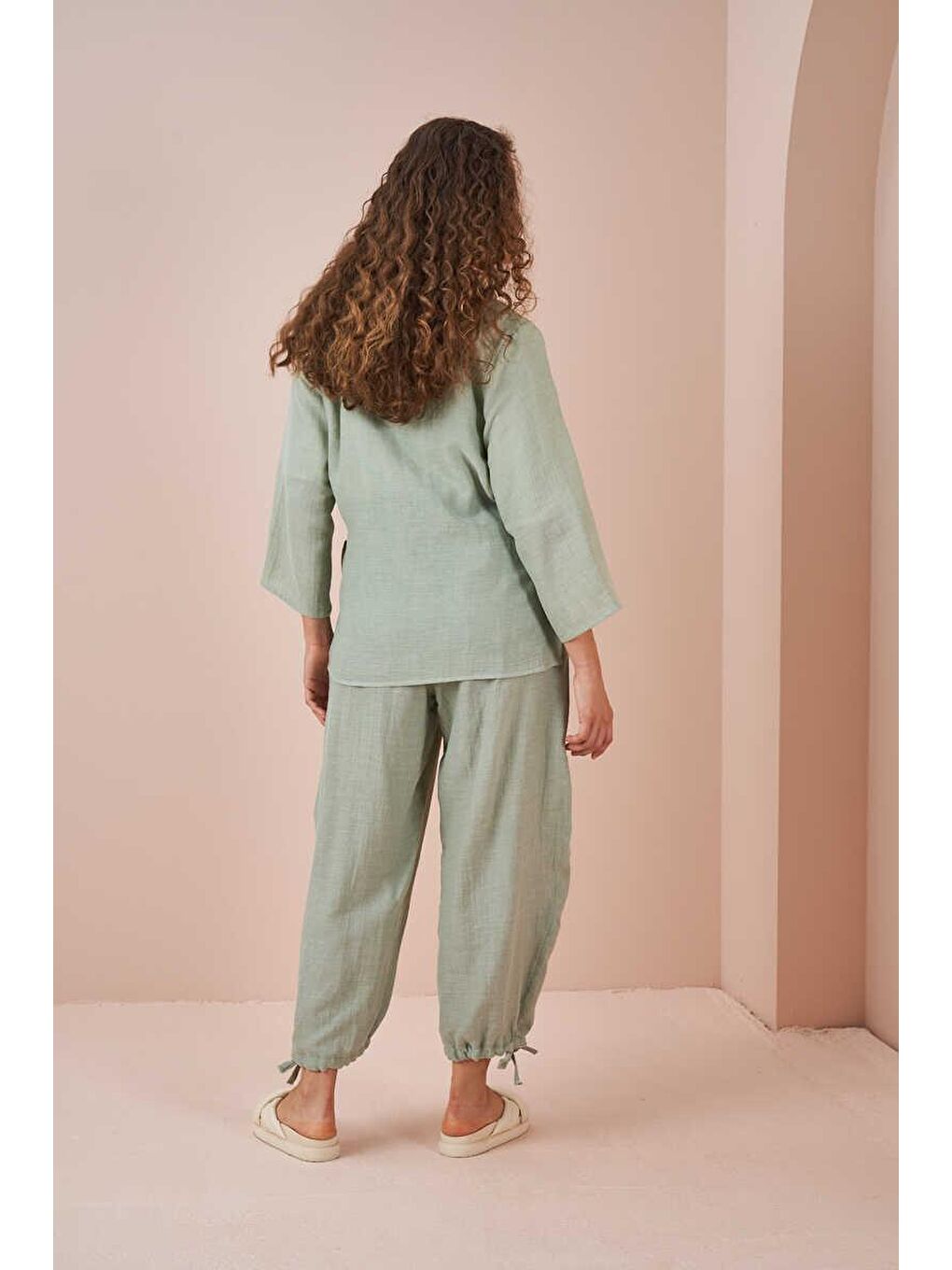 Turkuaz Kruvaze Kimono Müslin Bluz Yeşil-8