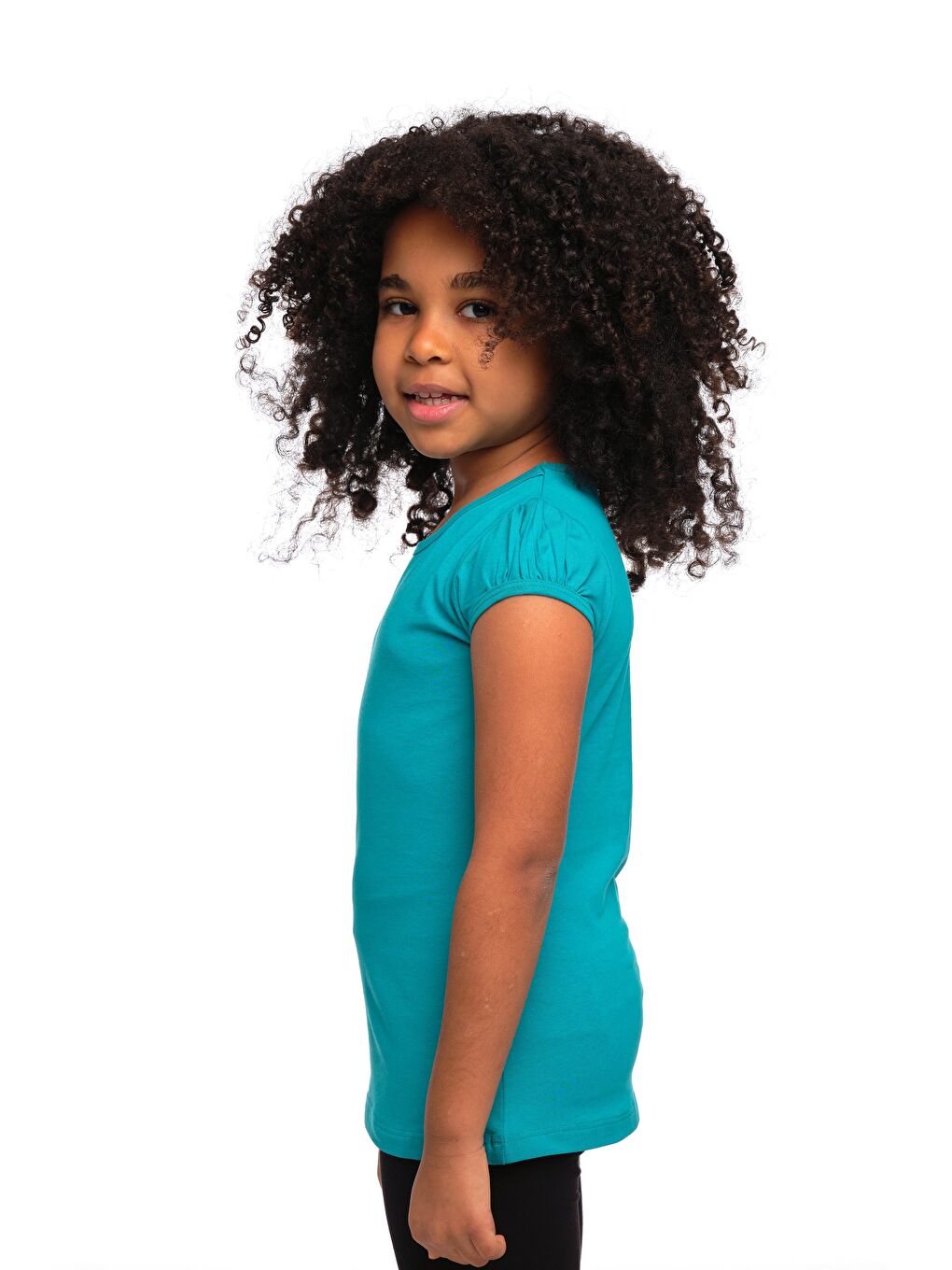 Açık Turkuaz Kız Çocuk Kısa Kollu Basıc Tişört-1