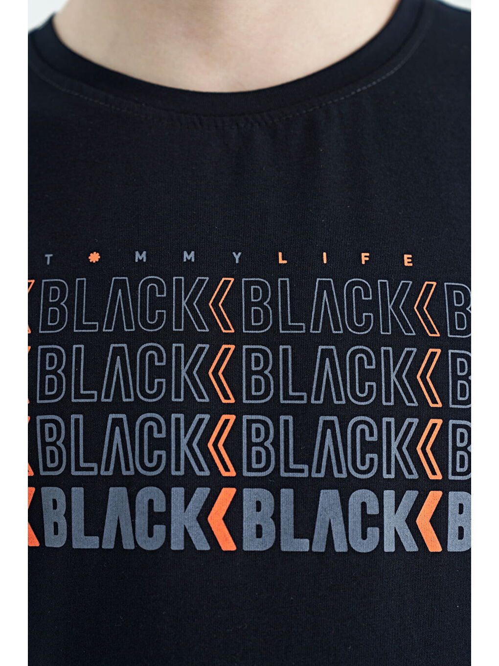 Lacivert Yazı Baskılı O Yaka Standart Kalıp Erkek Çocuk Tişört - 11149-2