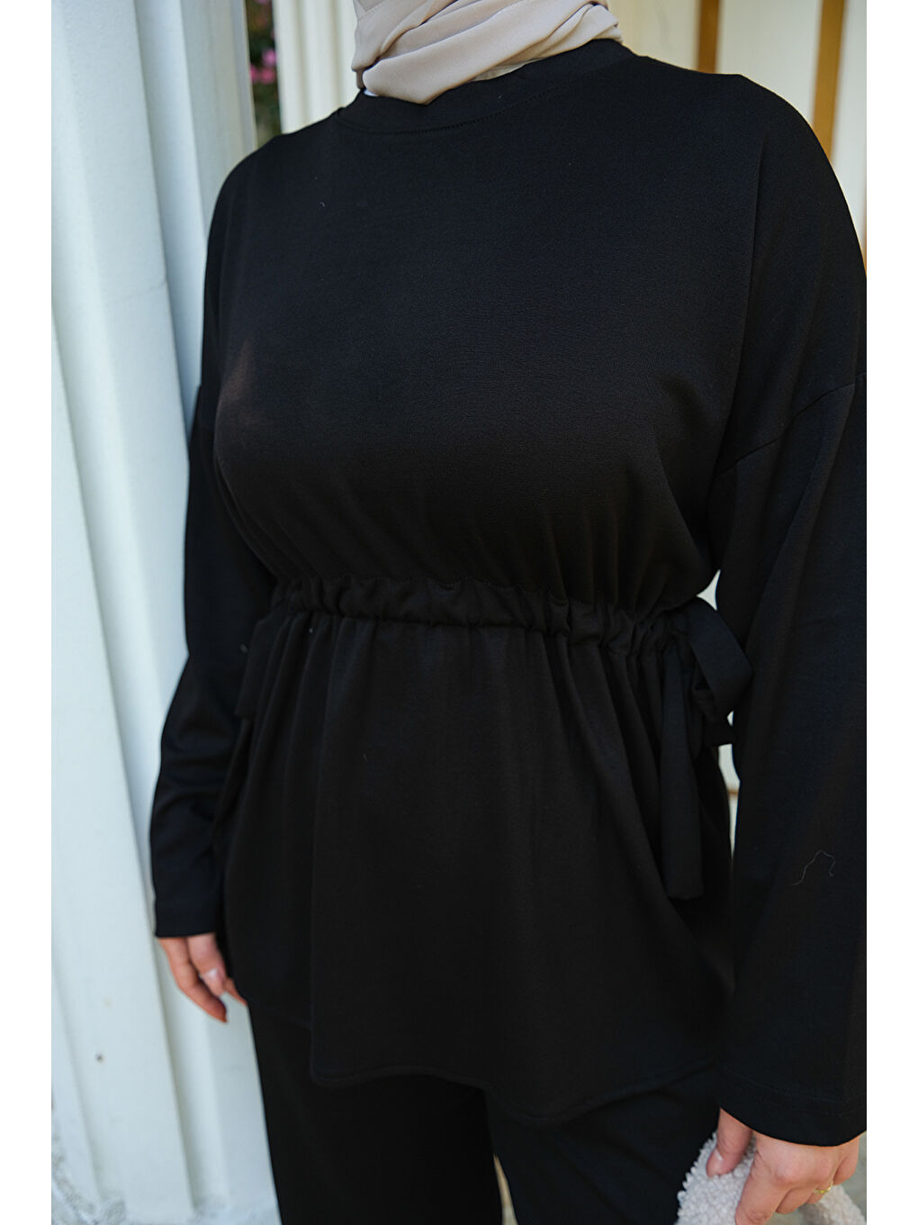 Kadın Bel Bağlama Detay İkili Takım Siyah-4