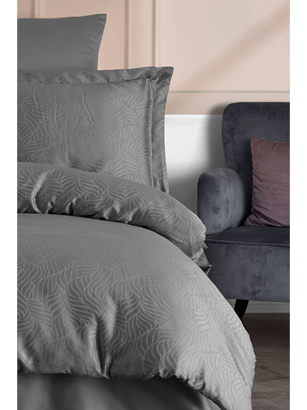 Karışık (Family Size) Liyosel Jakar Nevresim Takımı - Lienzo Antrasit-1