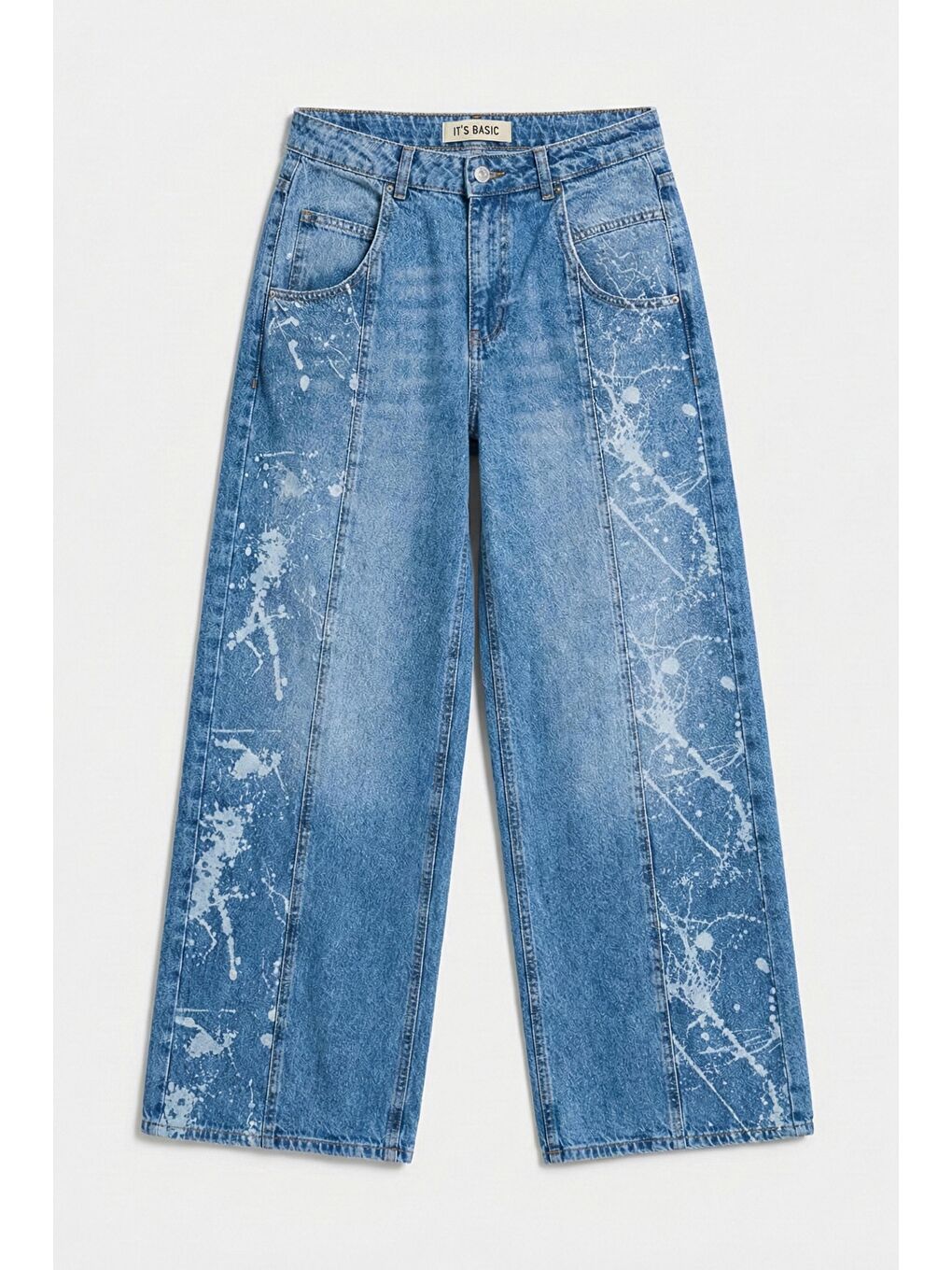 Kadın Mavi 2s6-24 Wide Leg Fit Bol Kesim %100 Pamuk Özel Tasarım Denim Jean-2