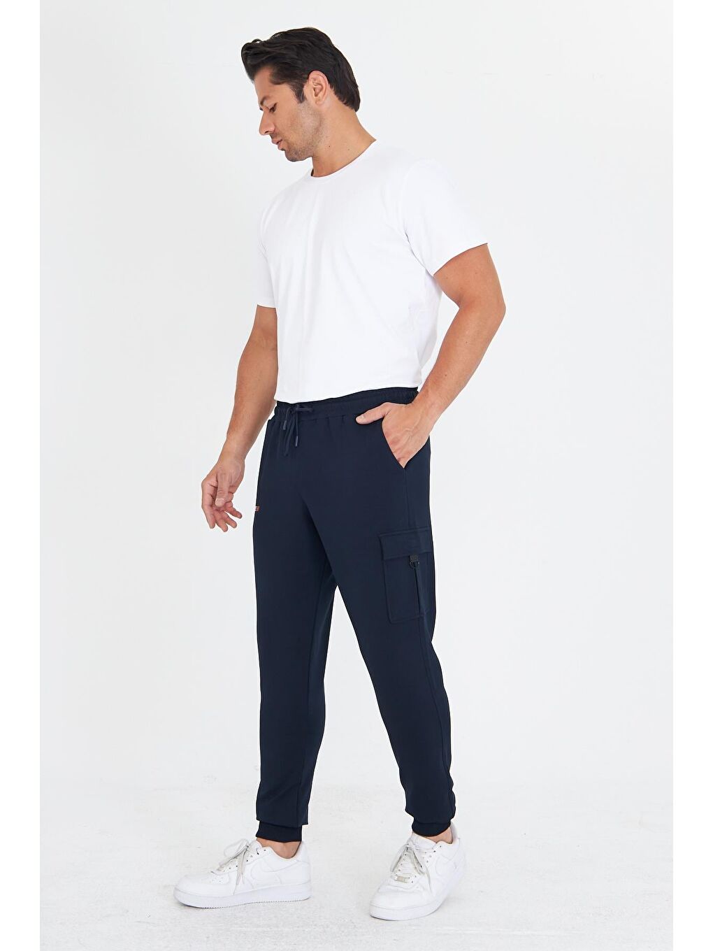 Erkek Pamuklu Kargo Cepli Eşofman Altı Lacivert 5821-L-1