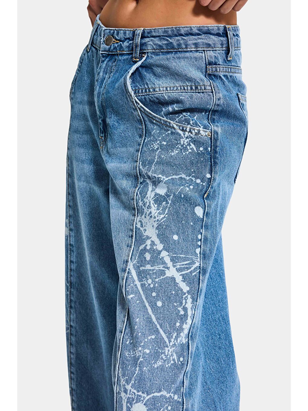 Kadın Mavi 2s6-24 Wide Leg Fit Bol Kesim %100 Pamuk Özel Tasarım Denim Jean-3