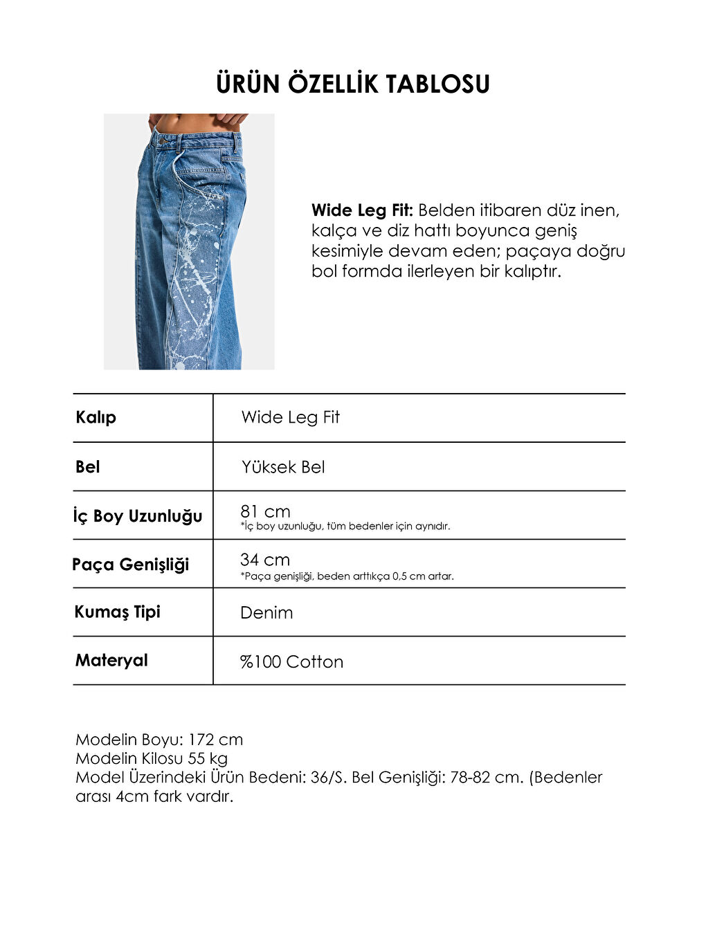 Kadın Mavi 2s6-24 Wide Leg Fit Bol Kesim %100 Pamuk Özel Tasarım Denim Jean-4