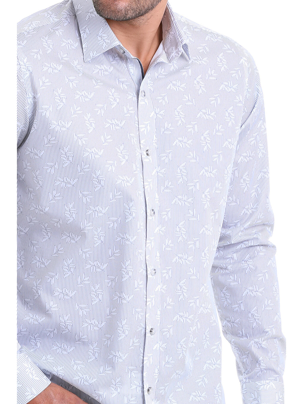 Gri Comfort Fit Baskılı 100% Pamuk Slim Yaka Uzun Kollu Casual Gömlek-4