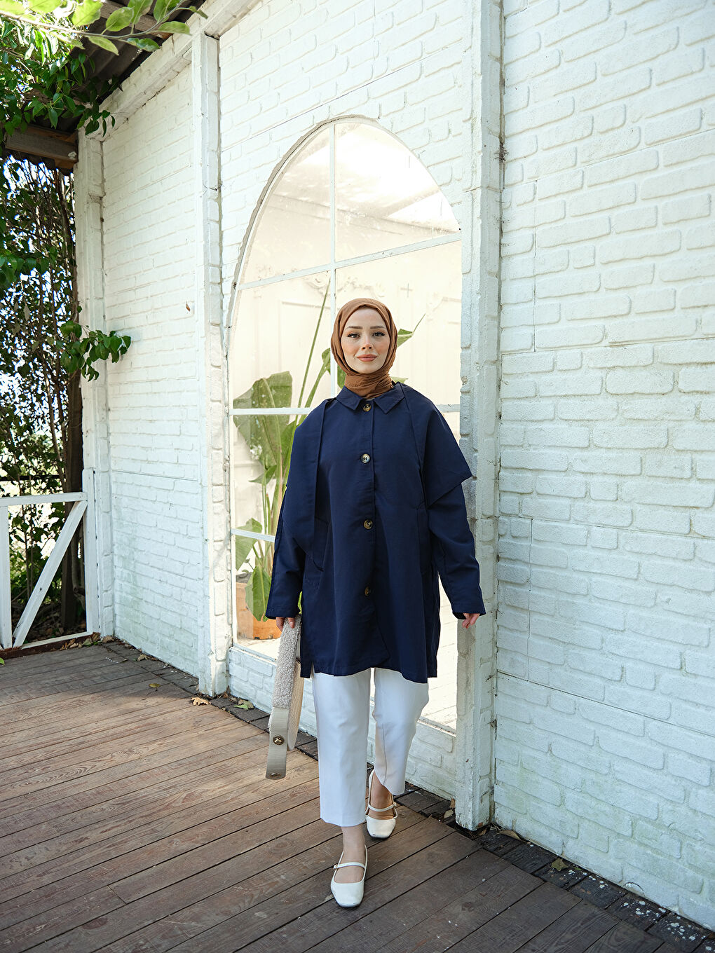 Kadın Cep Detay Pelerinli Ceket Lacivert-3