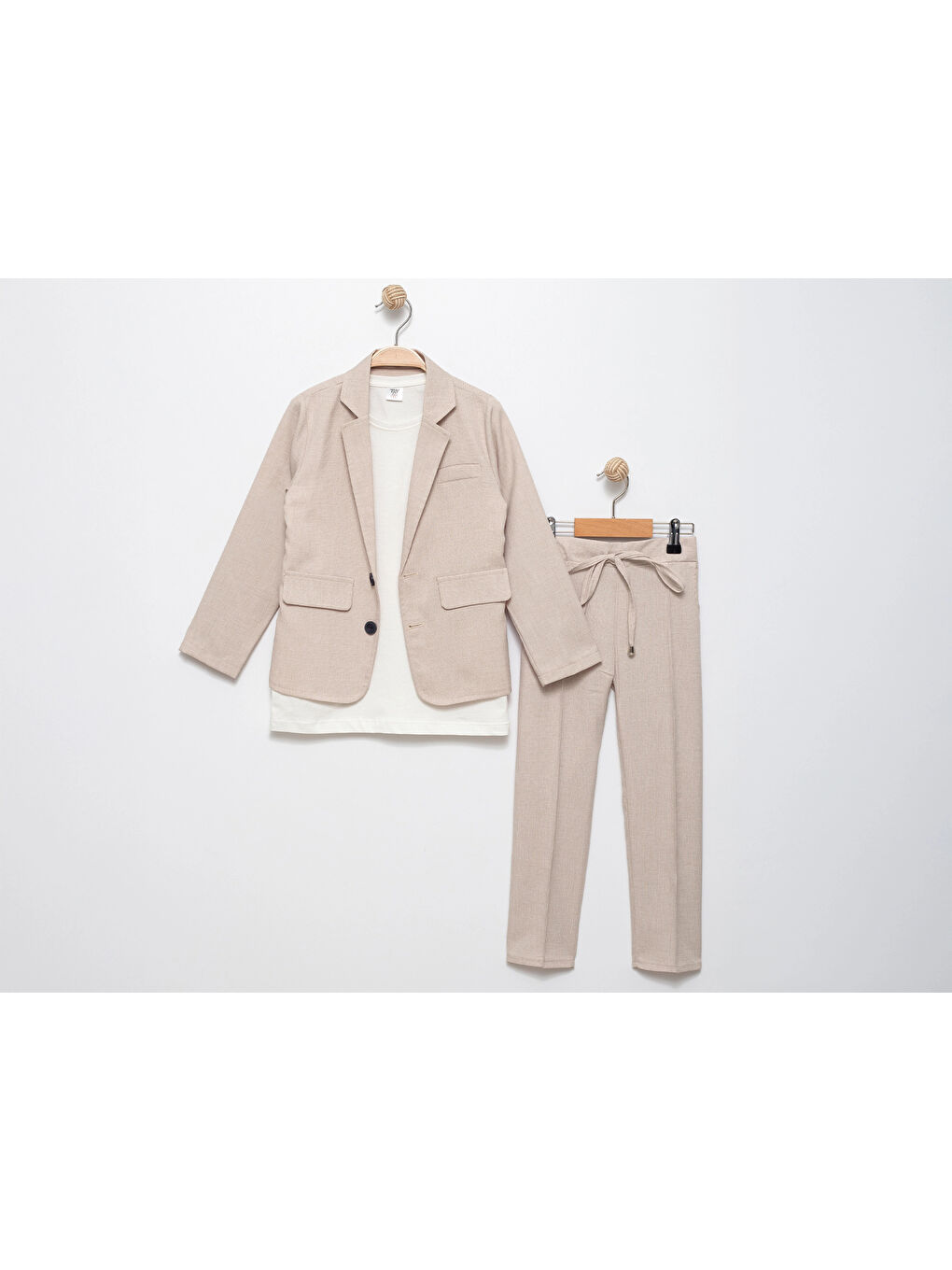 Ekru Tişörtlü Ceketli Takım Elbise 2851