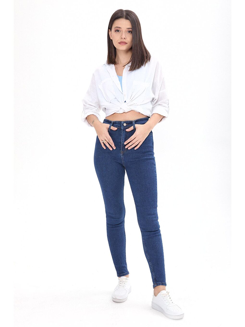 TOFİSA Düz Orta Kadın Mavi Skinny Likralı Jean Pantolon - 23656