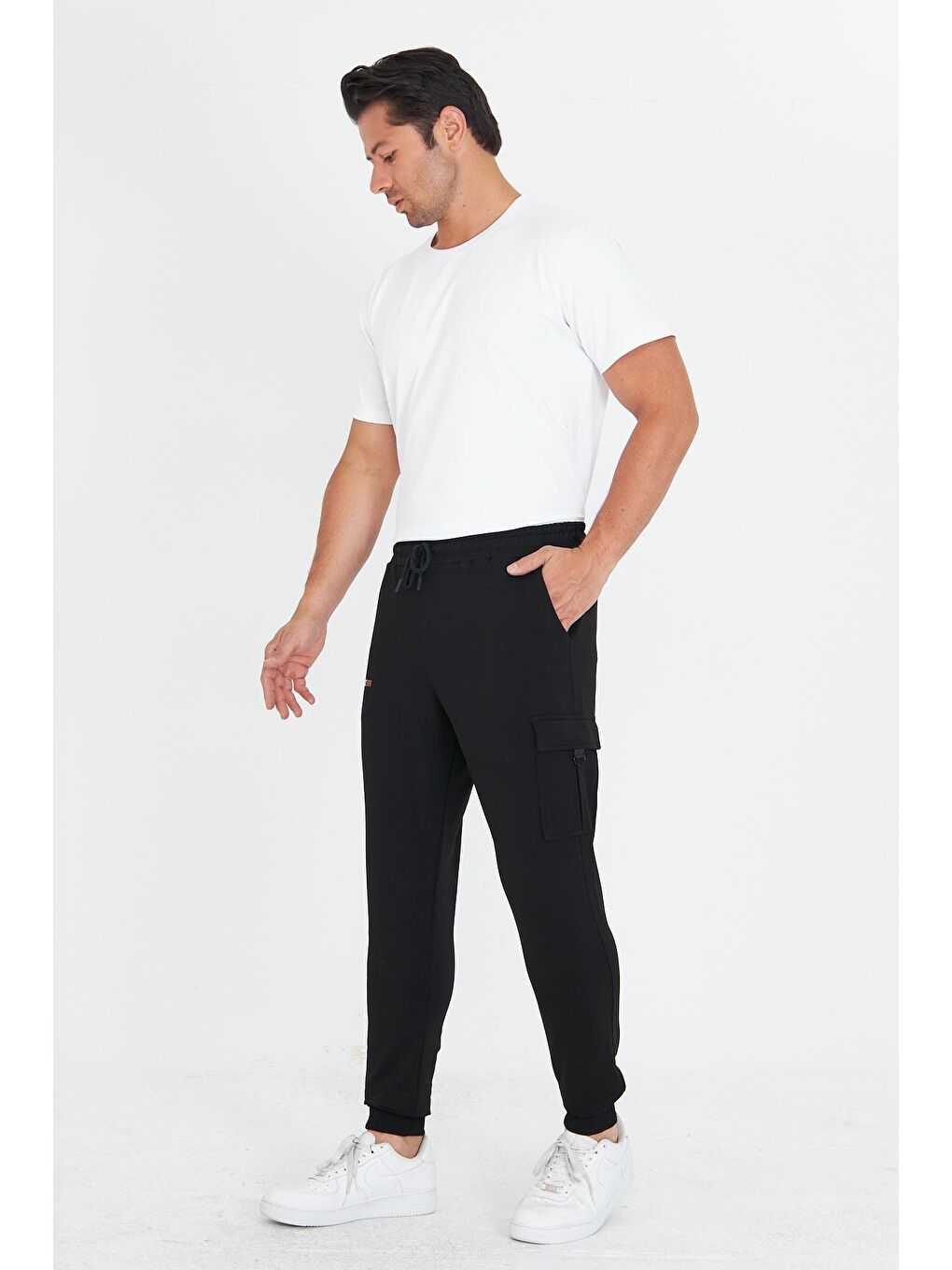 Erkek Pamuklu Kargo Cepli Eşofman Altı Siyah 5821-S-1