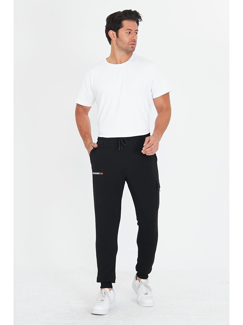 Erkek Pamuklu Kargo Cepli Eşofman Altı Siyah 5821-S-2