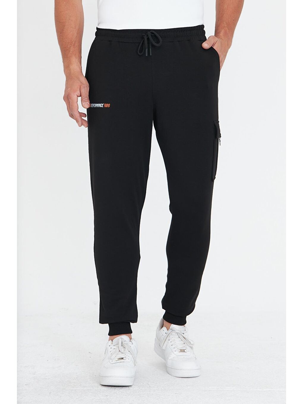 Erkek Pamuklu Kargo Cepli Eşofman Altı Siyah 5821-S-3