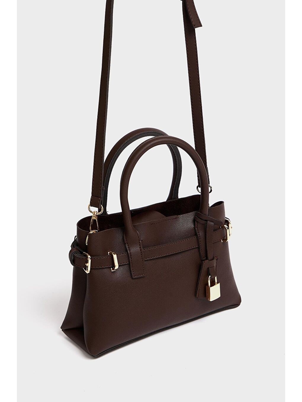 Mini Kilit Detaylı El Ve Omuz Çantası Kahverengi-2