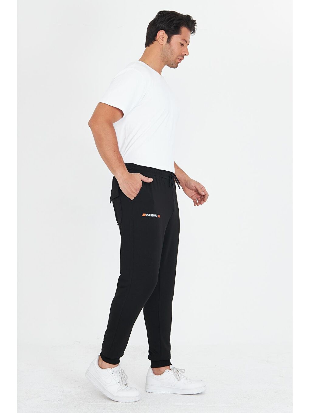 Erkek Pamuklu Kargo Cepli Eşofman Altı Siyah 5821-S-4