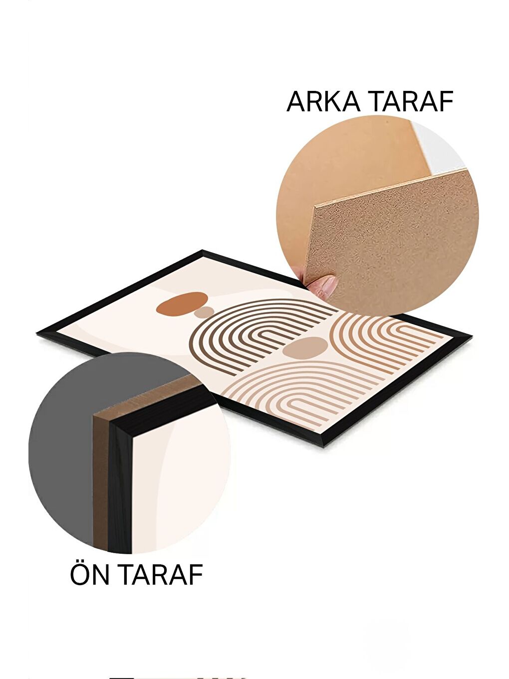 Beyaz 3 Parça Siyah Çerçeve Görünümlü Mdf Tablo Seti - Set 26 - 3SYHART26-2030-1