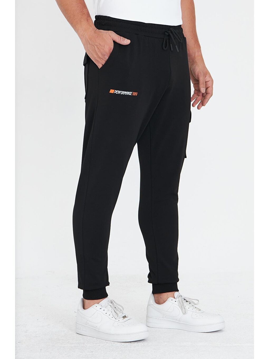 Erkek Pamuklu Kargo Cepli Eşofman Altı Siyah 5821-S-5