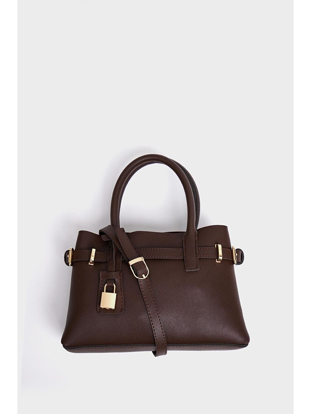 Mini Kilit Detaylı El Ve Omuz Çantası Kahverengi-5