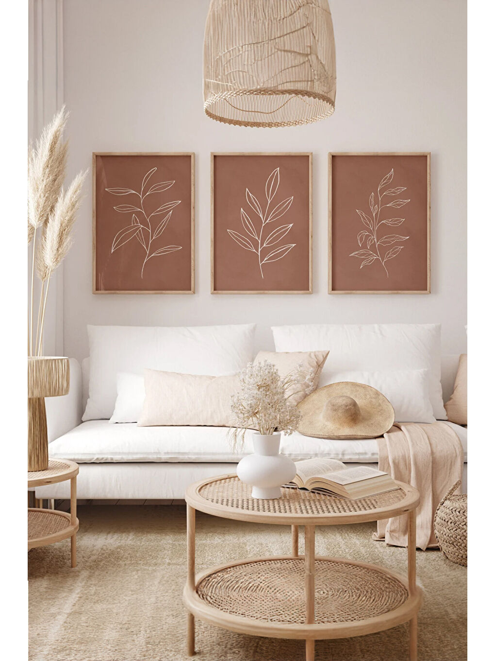 Beyaz Gerçek Ahşap Çerçeveli 3 Parça 3D Poster Tablo Seti - 3DARTSOHOSET52-3348