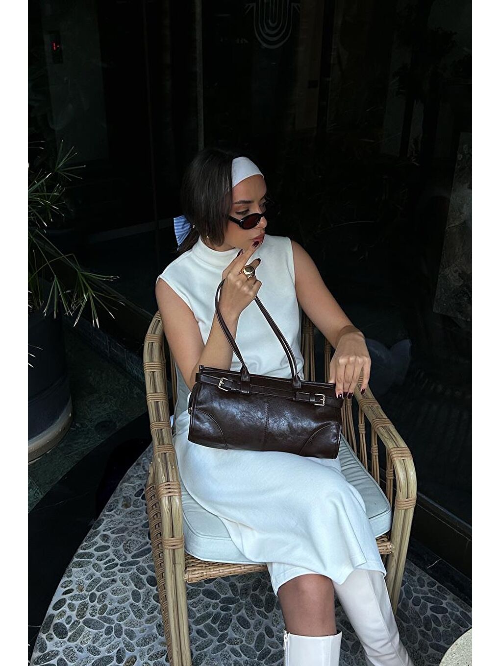 Kahverengi Enyola Vintage Baget Çanta Acı Kahve-8