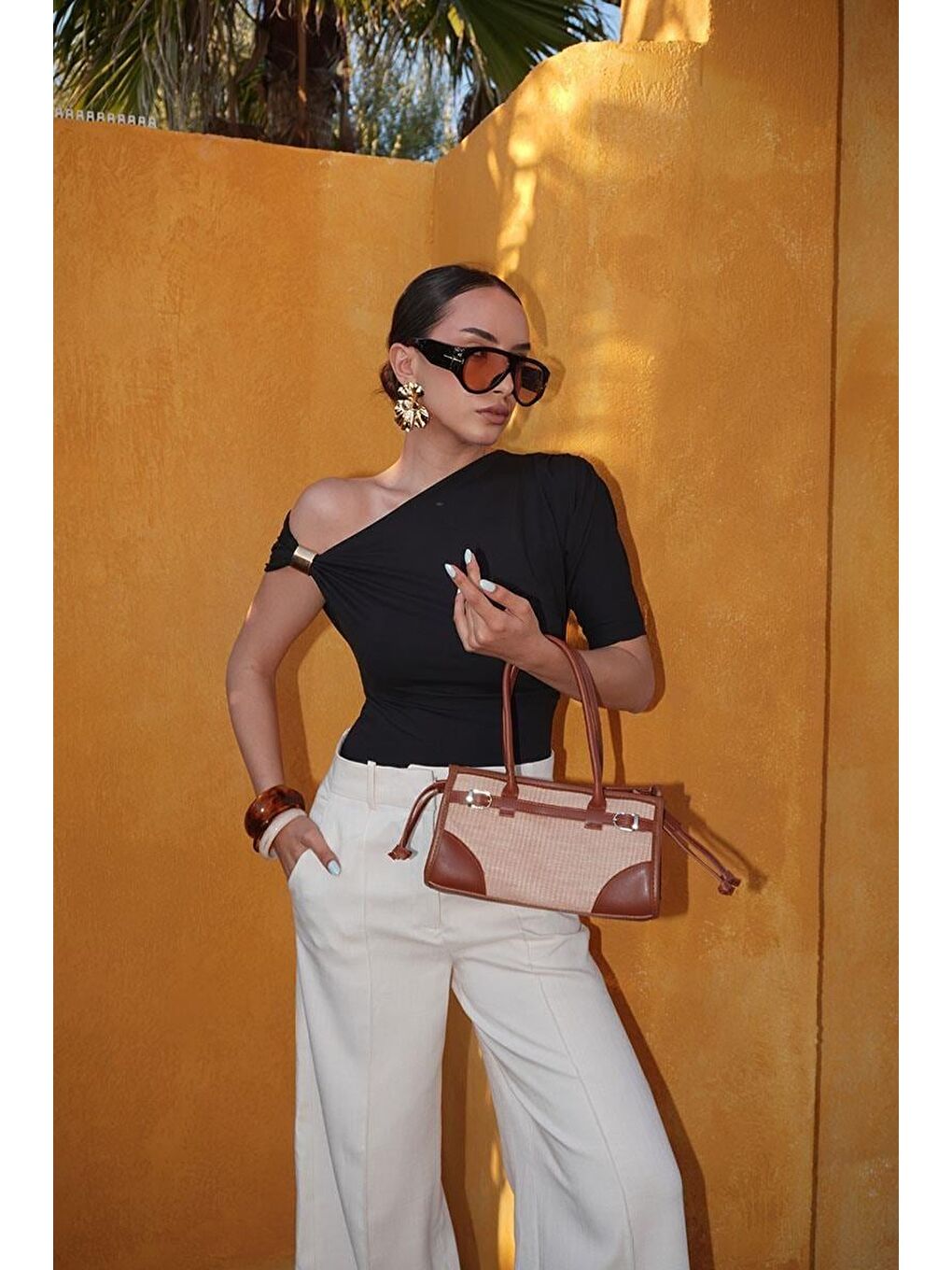 Maison Hasır Baget Çanta Bej-1