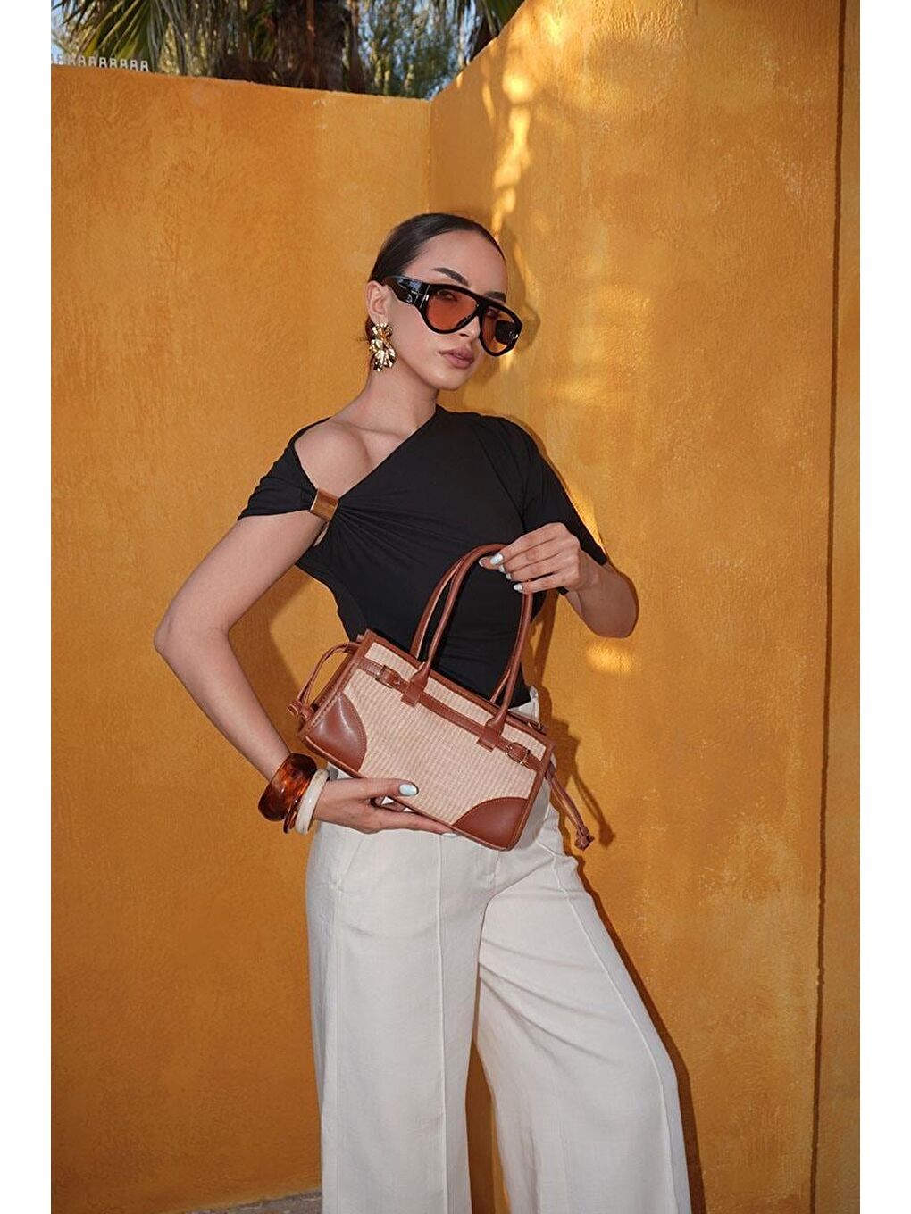 Maison Hasır Baget Çanta Bej-2