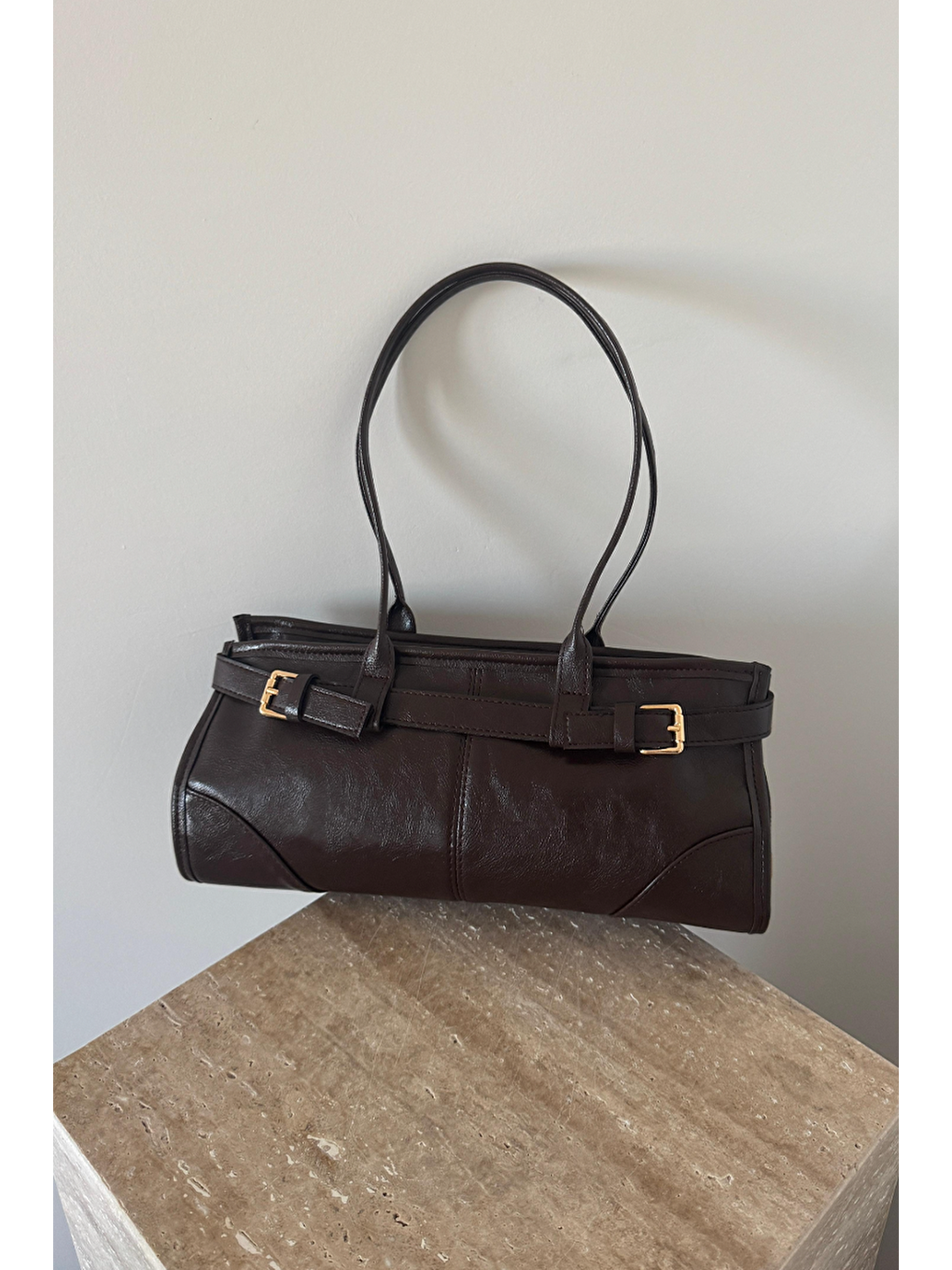 Kahverengi Enyola Vintage Baget Çanta Acı Kahve-10