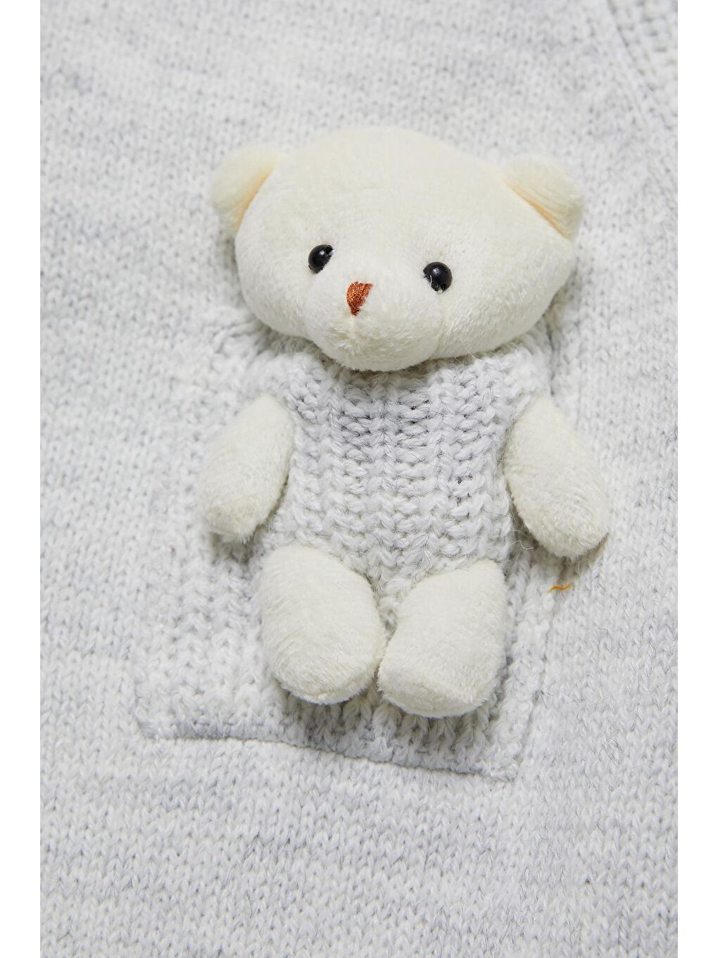 Gri Kız Çocuk Cep Ayıcıklı Triko Kazak 14641-2